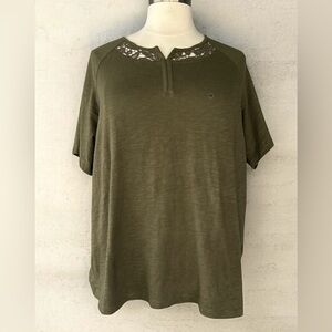 NWT!Catherine’s 100% Cotton Olive Green Women's Top Size 2X